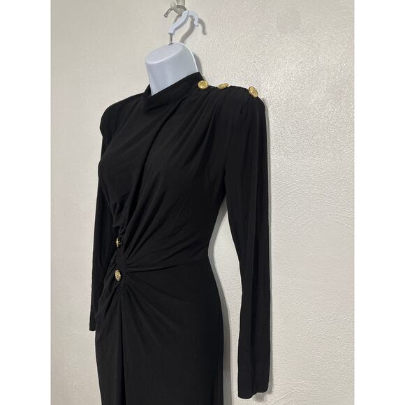 VTG Maxi Ruched Side Old Hollywood Glam Dress 38/40 Black Stunning Romantic - Picture 3 of 16